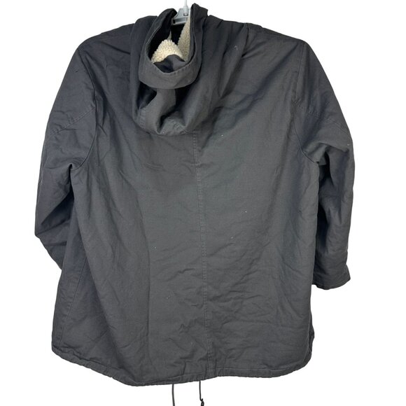 Woman Within 34W Black Hooded Jacket With Sherpa Lining & Button Front Closure - Picture 2 of 6